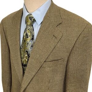 Chaps Ralph Lauren Blazer Mens 44T Olive Tan Houndstooth 3/2 Roll Button Jacket